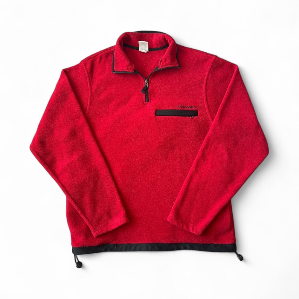 Vintage Sweatshirt Size Small Red Quarter Zip Collared Adjustable Drawstrings